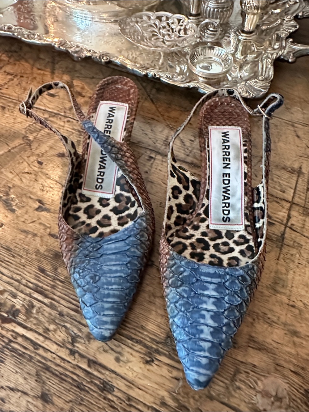 Vintage Warren Edward’s Blue-Brown Python  Slingback Mules